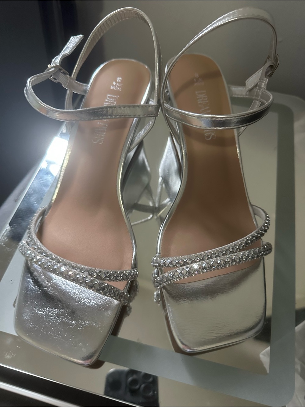 Source Unknown Silver Crystal-Strap Ankle-Strap Sandals